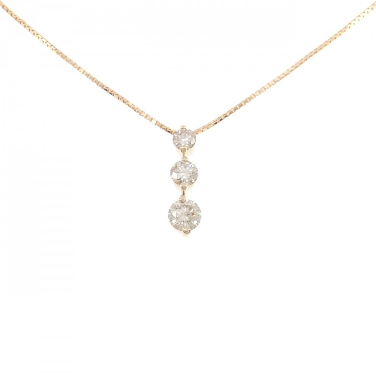 K18PG スリーストーン ダイヤモンド ネックレス 1.00CT