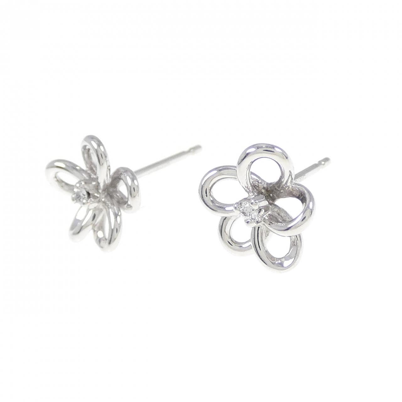 K18WG Flower Diamond Earrings 0.02CT