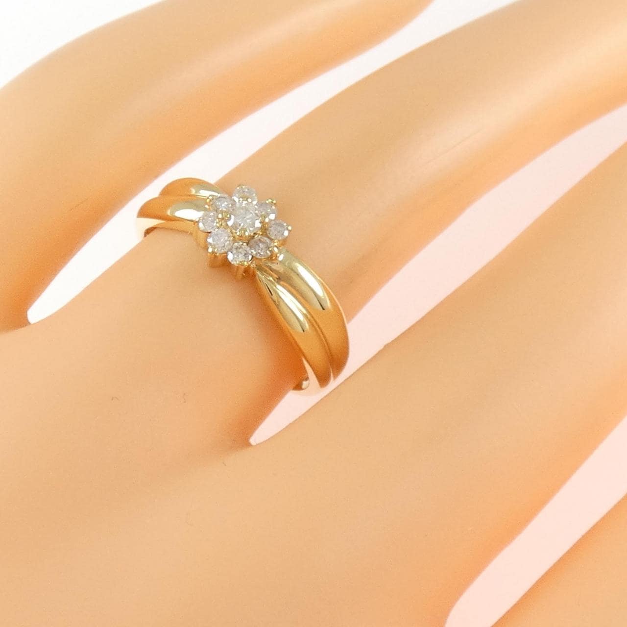K18YG フラワー ダイヤモンド リング 0.22CT
