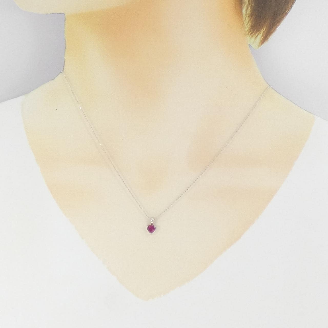 K18WG ハート ルビー ネックレス 0.58CT