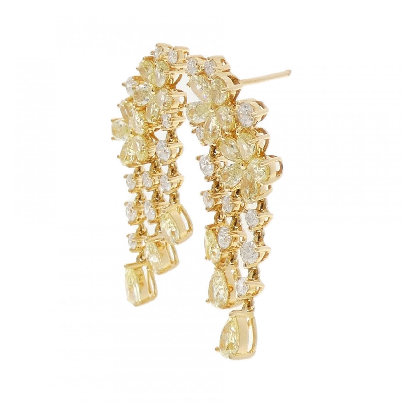 750YG/K18YG フラワー ダイヤモンド ピアス 6.136CT