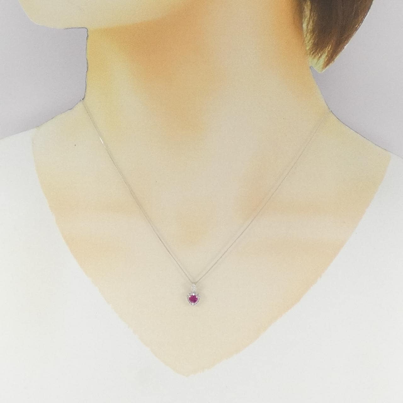 K18WG ハート ルビー ネックレス 0.28CT