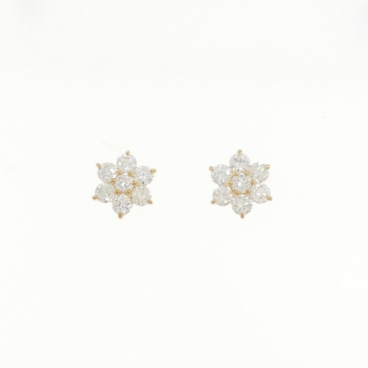 [再加工款] K18YG 花形钻石耳环 0.60CT
