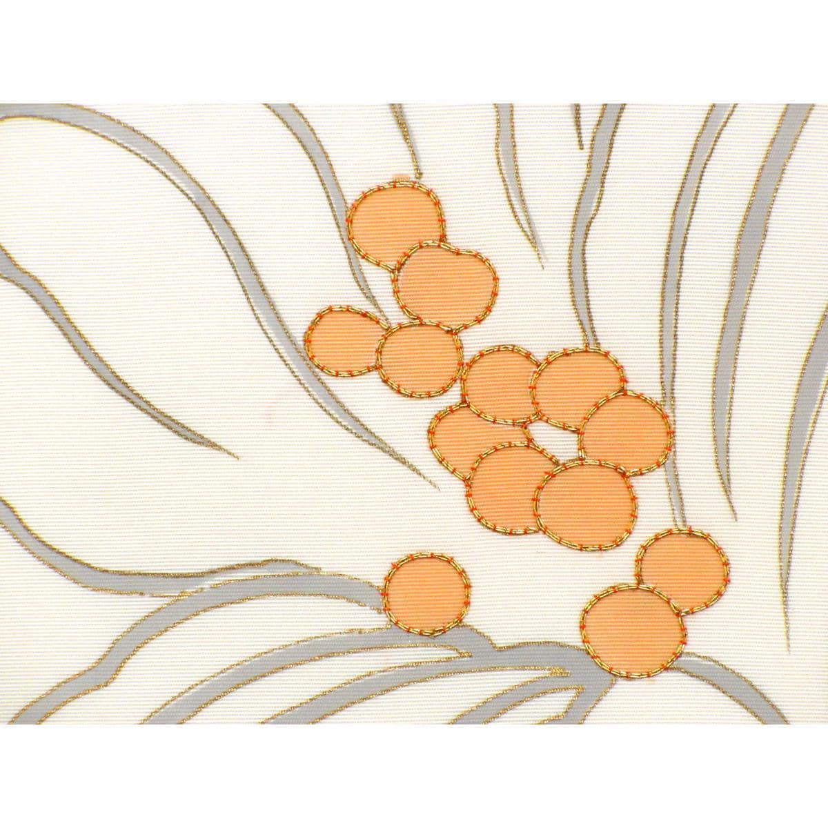 名古屋帯　塩瀬染帯　友禅金彩加工　刺繍入り