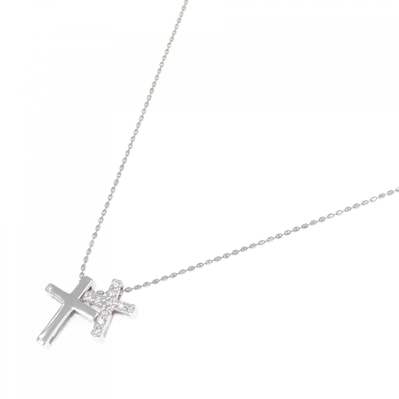 K18WG クロス ダイヤモンド ネックレス 0.05CT