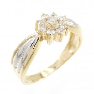 K18YG/PT900 フラワー ダイヤモンド リング 0.21CT
