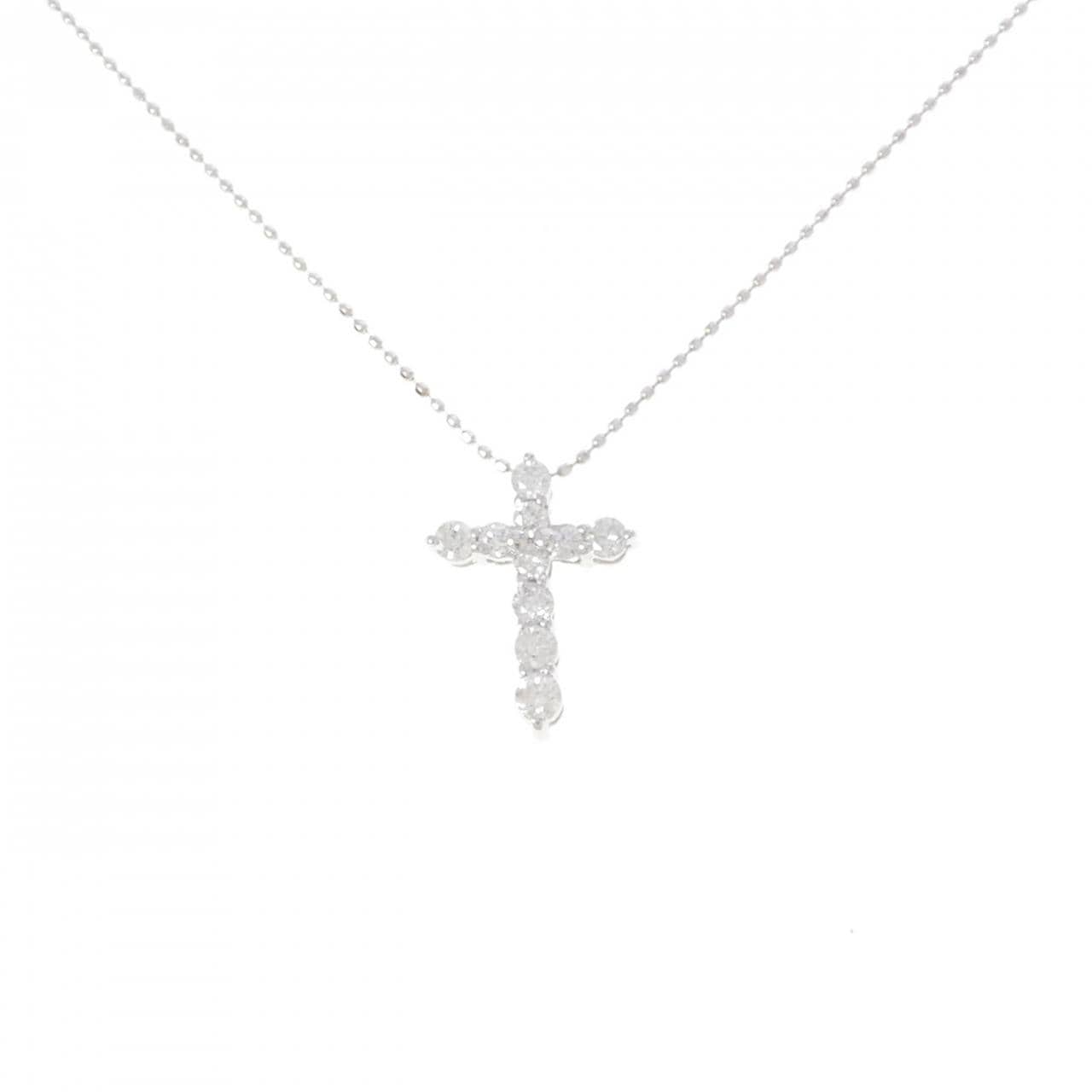 K18WG クロス ダイヤモンド ネックレス 0.50CT