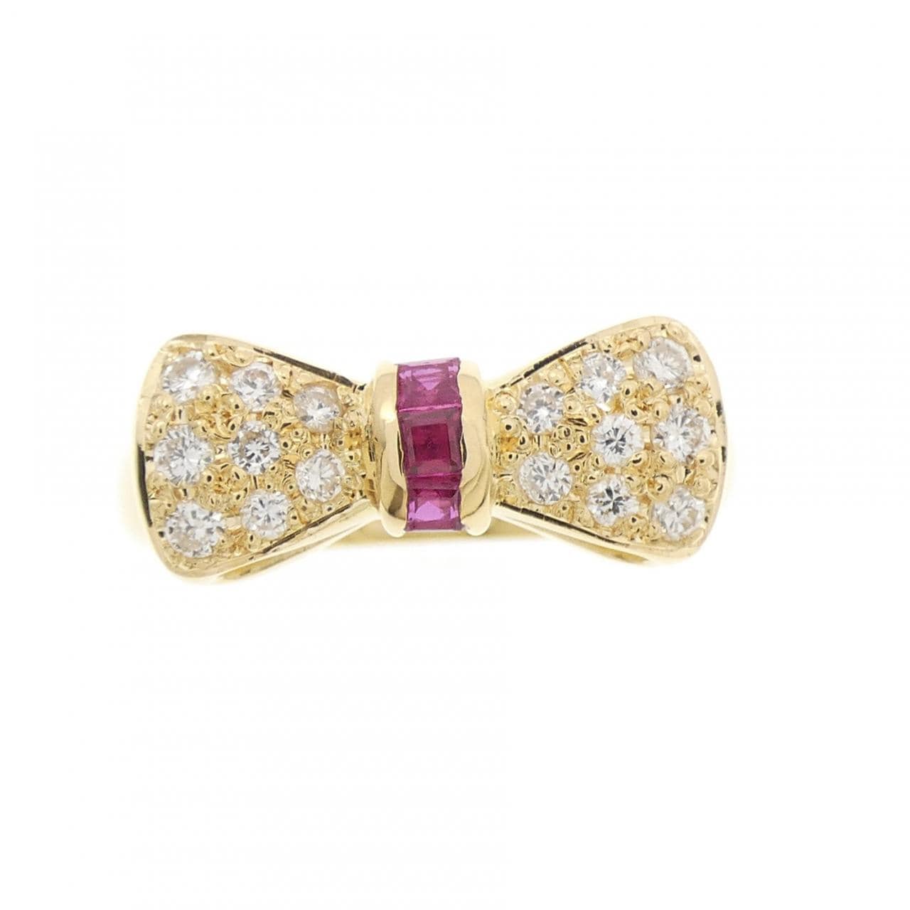 K18YG リボン ルビー リング