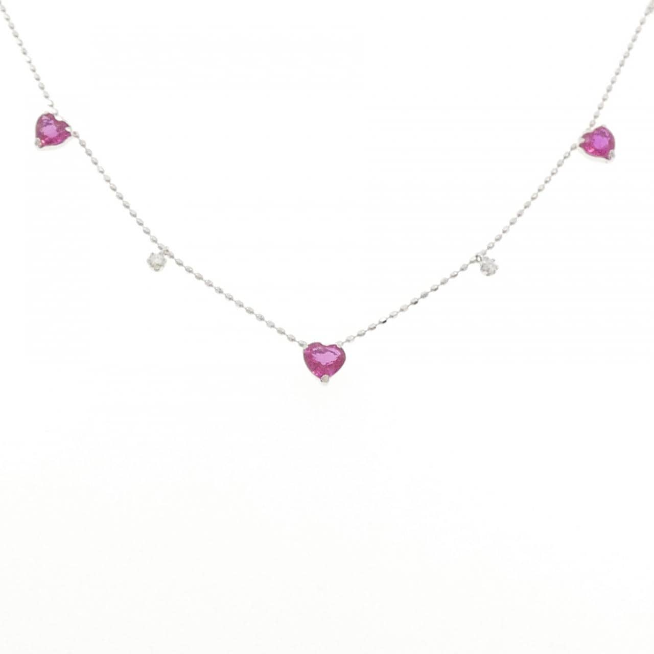K18WG ハート ルビー ネックレス 1.60CT