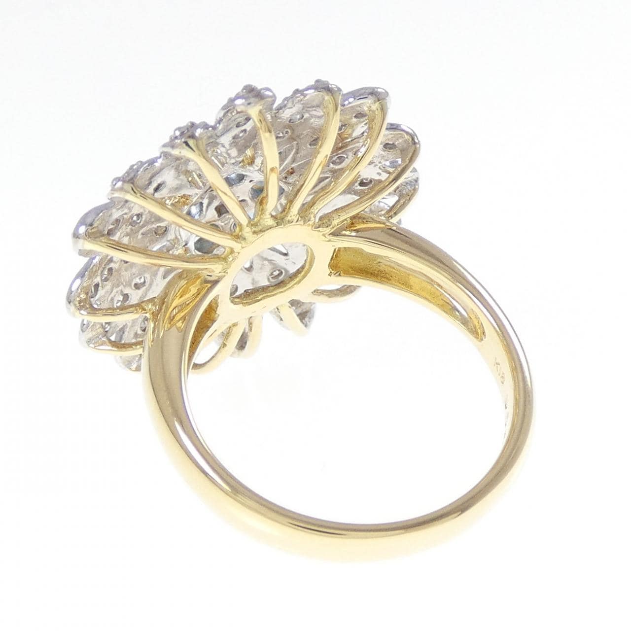 K18YG/K18WG フラワー ブルートパーズ リング 0.79CT