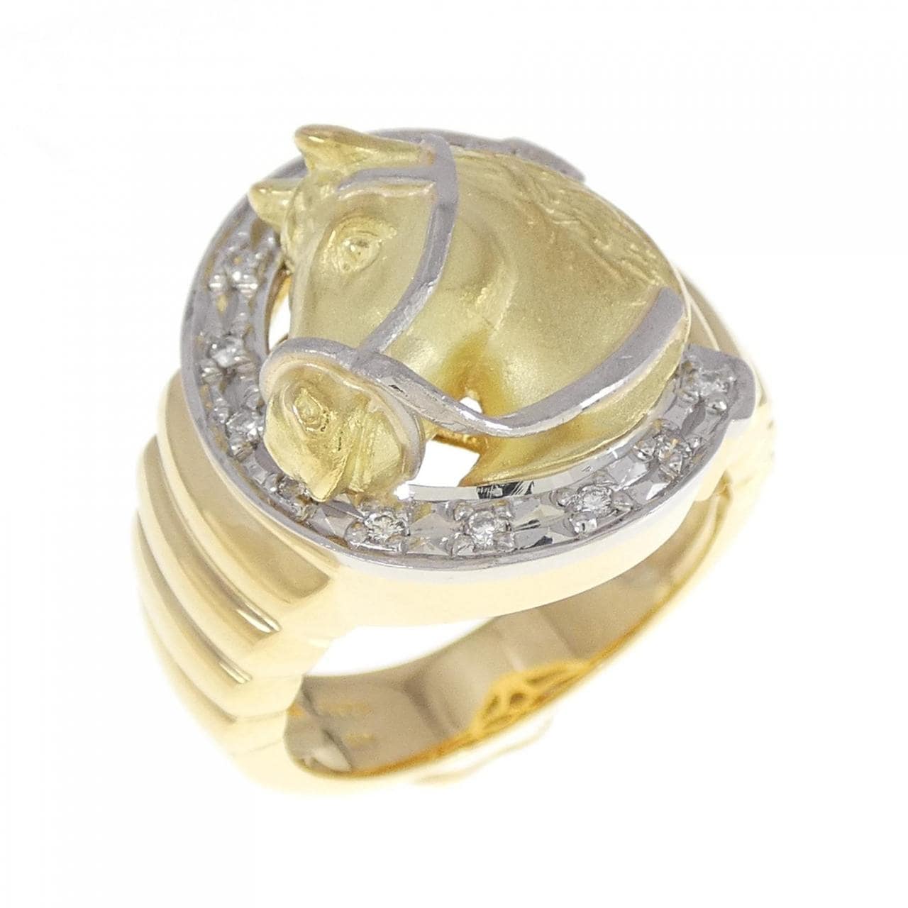K18YG/PT Horse Diamond Ring 0.13CT