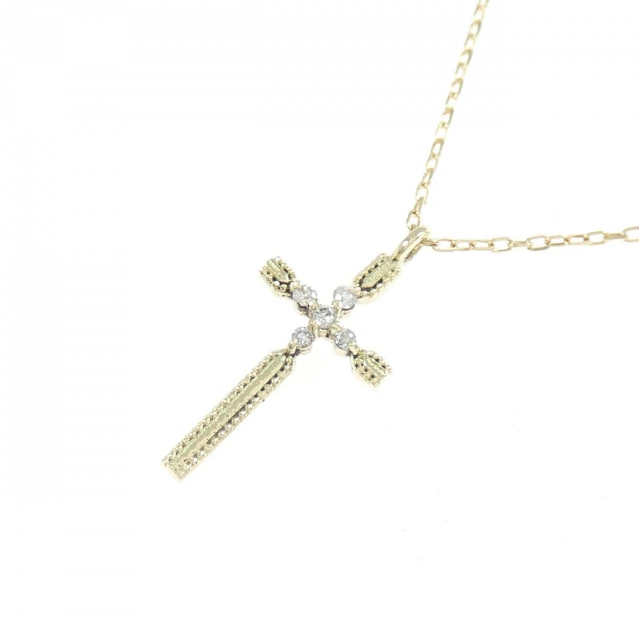 K10YG クロス ダイヤモンド ネックレス 0.02CT