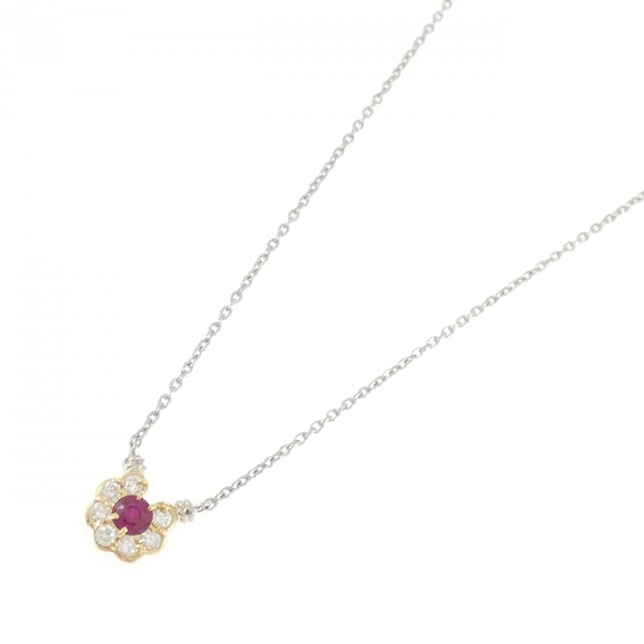 750YG/PT900/PT850 ルビー ネックレス 0.34CT
