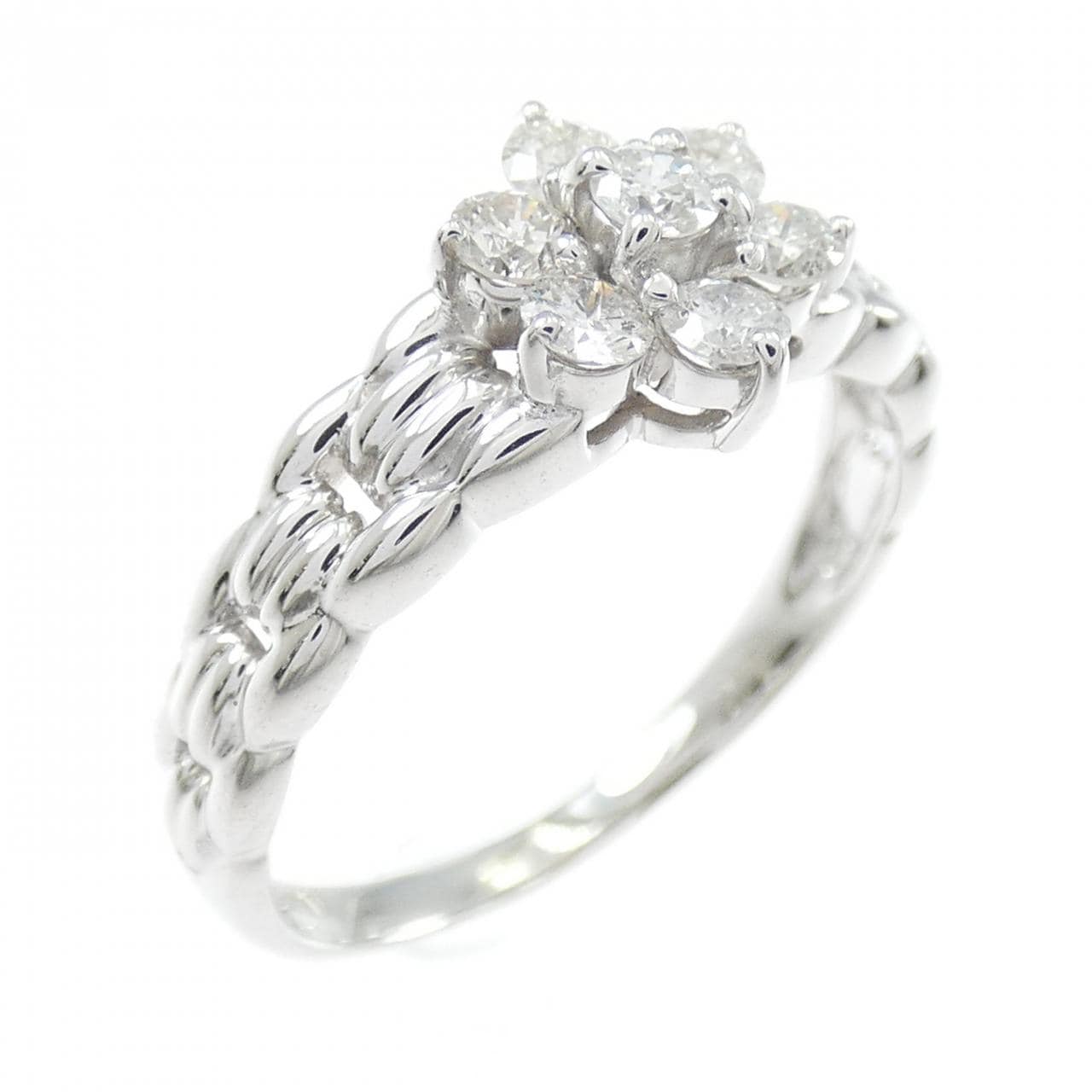 K18WG フラワー ダイヤモンド リング 0.50CT