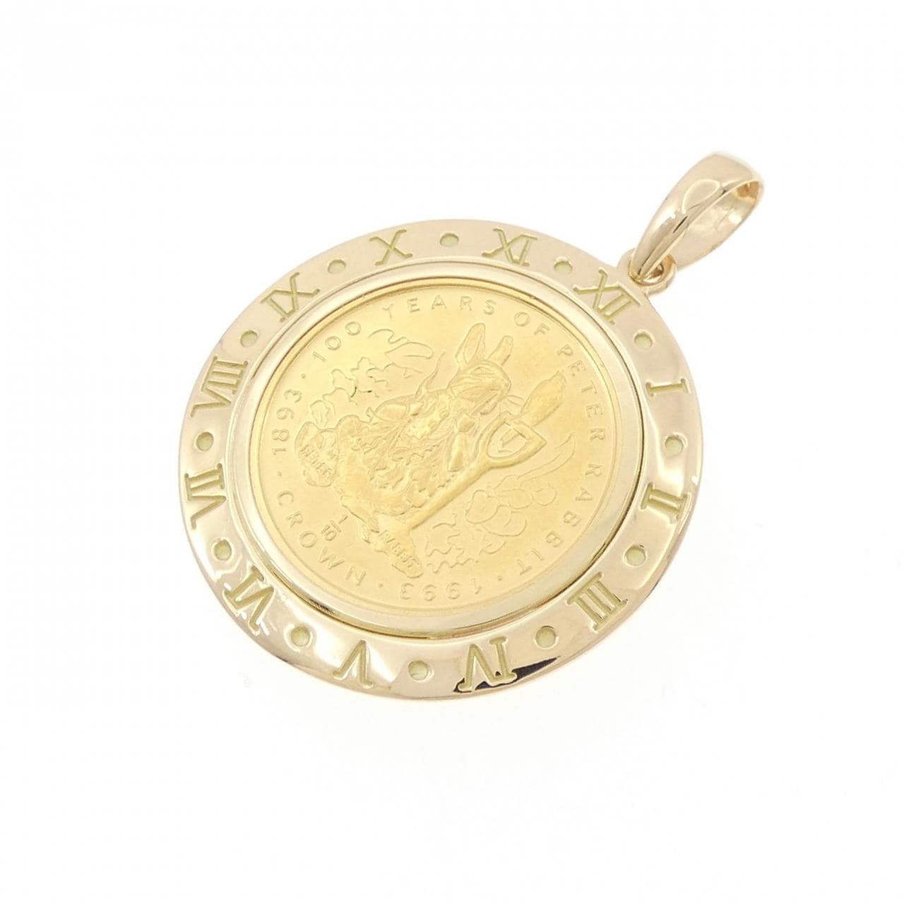 K18YG frame coin pendant