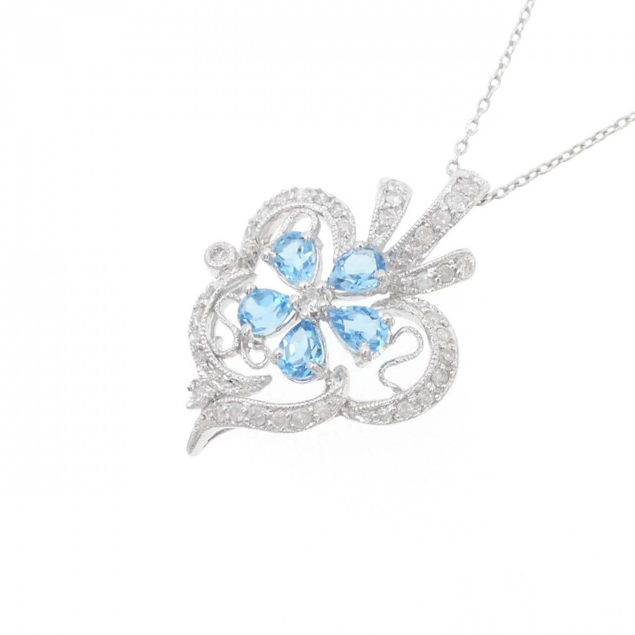 K18WG フラワー ブルートパーズ ネックレス 0.80CT
