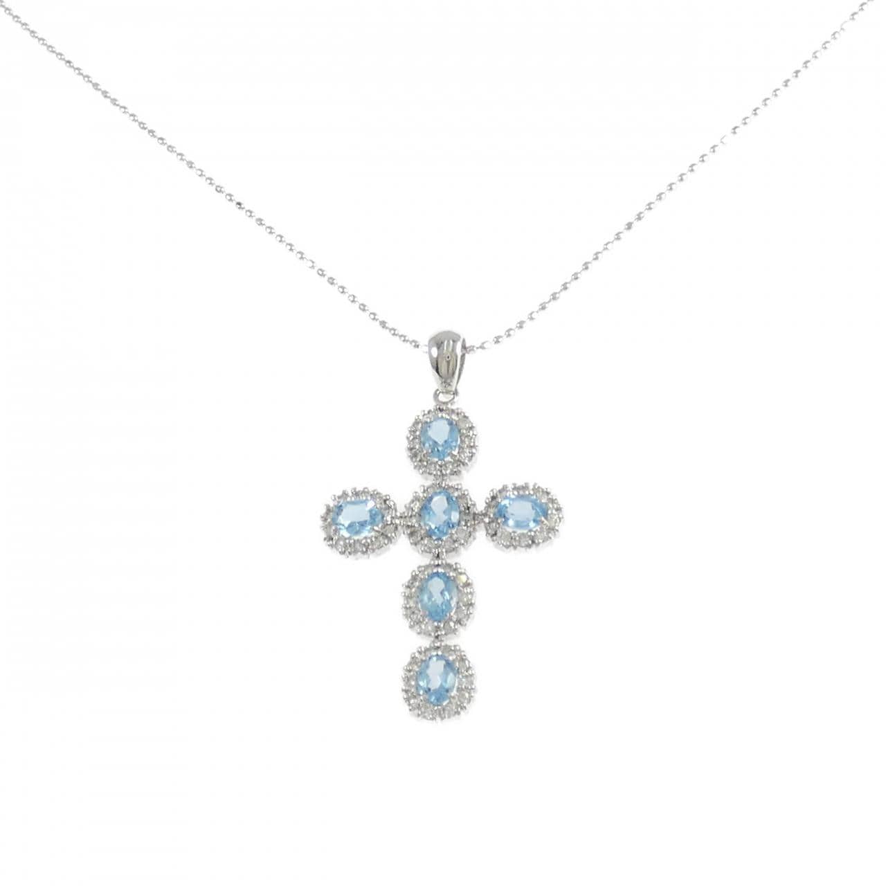 K18WG クロス ブルートパーズ ネックレス