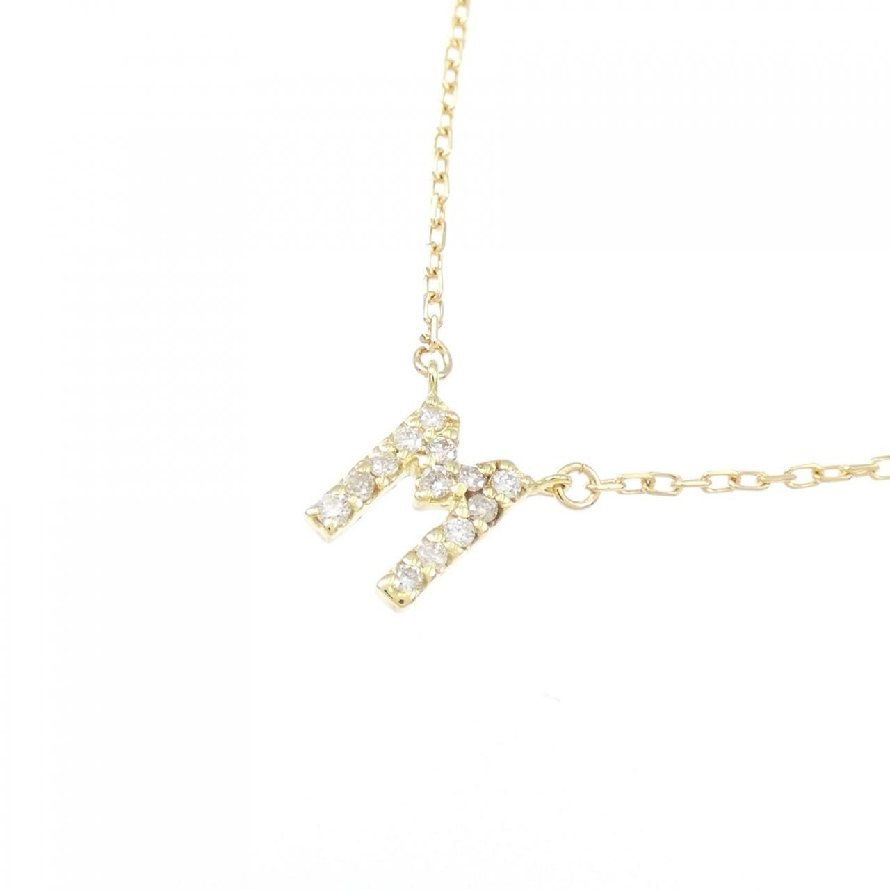 K18YG initial M Diamond necklace 0.10CT