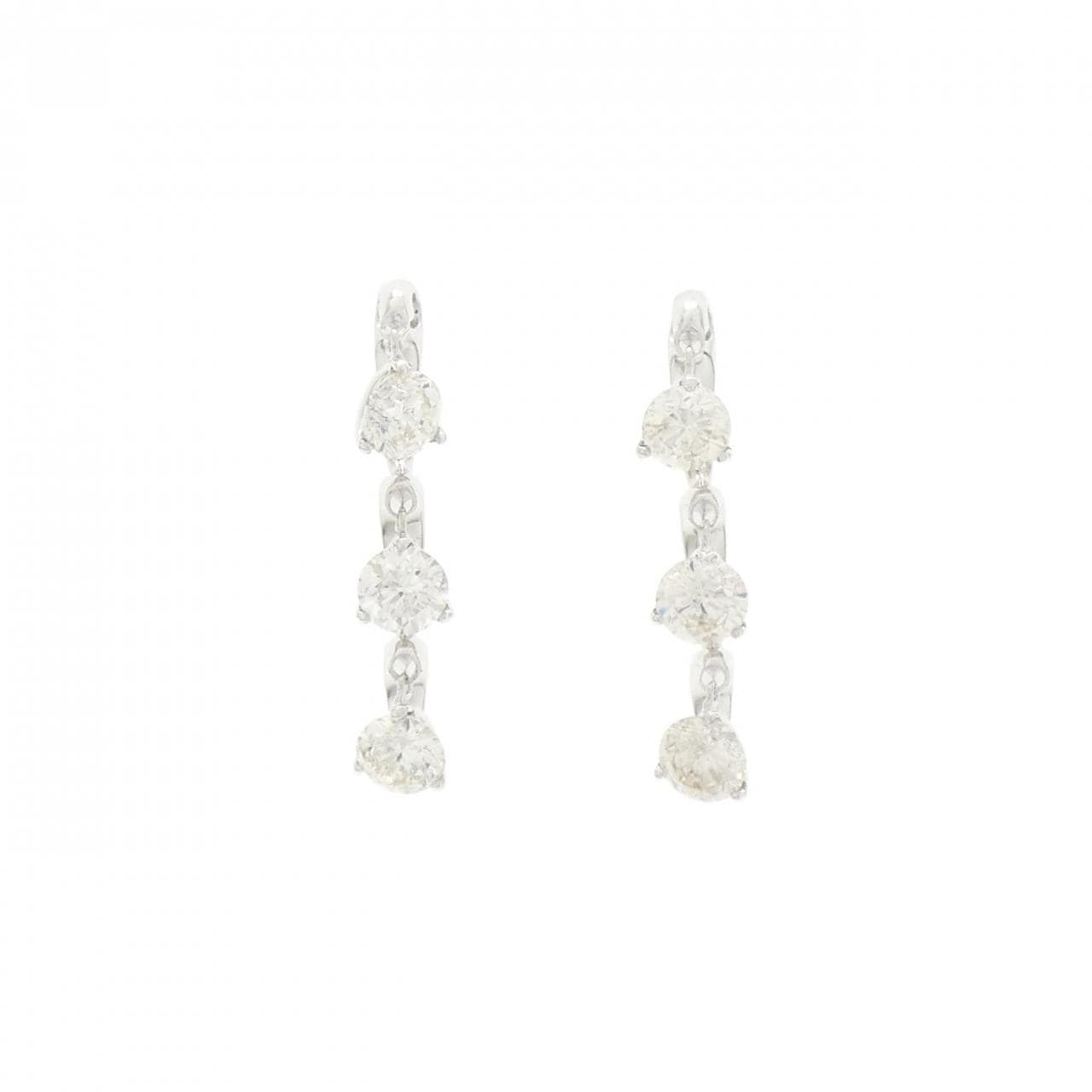 K18WG スリーストーン ダイヤモンド ピアス 2.29CT