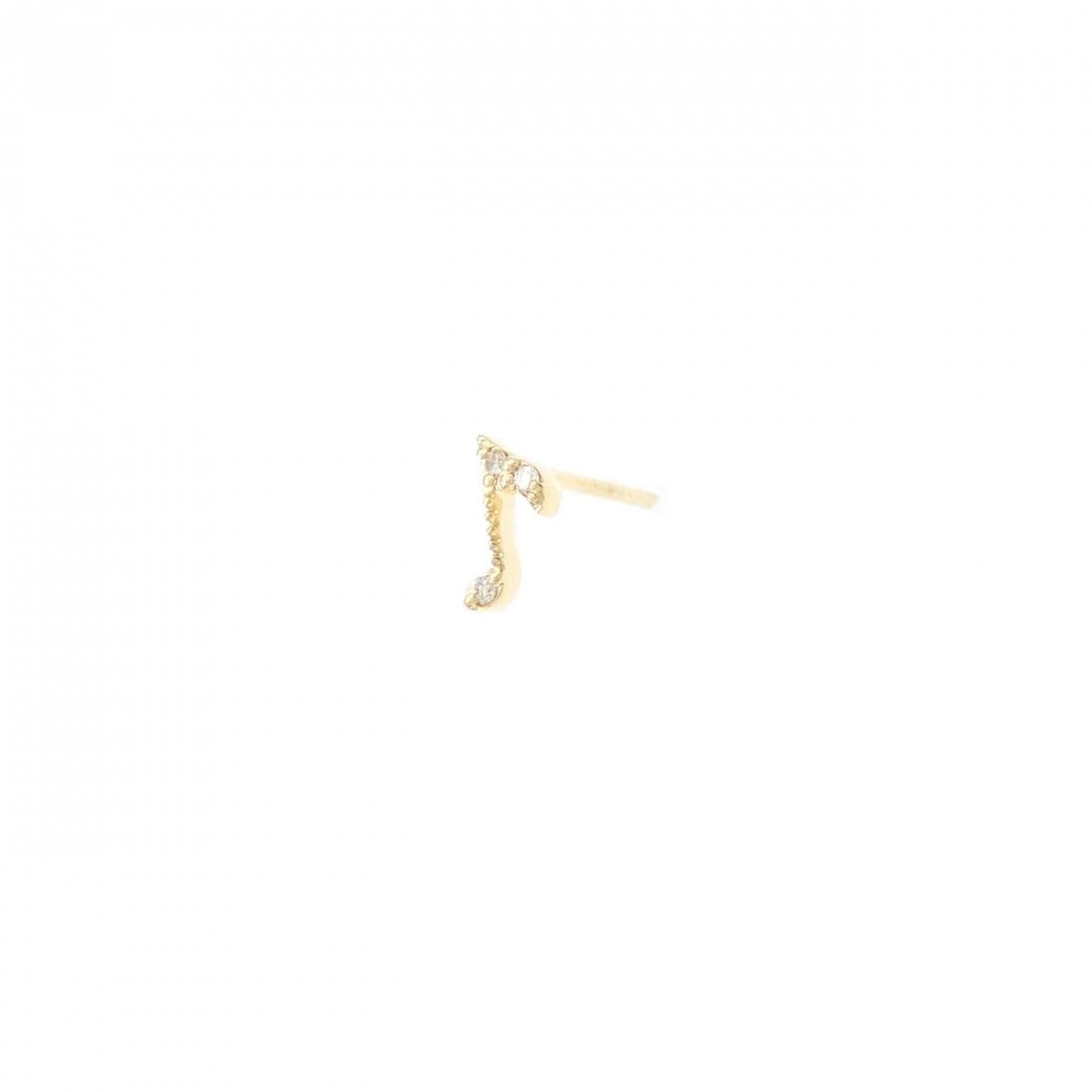 【新品】K18YG音符鑽石耳環单耳0.01CT