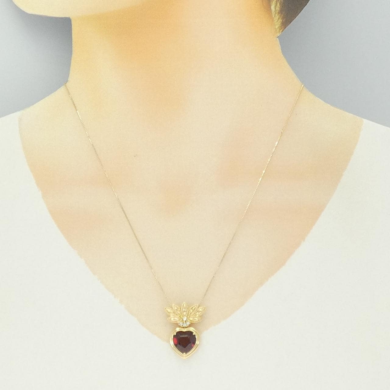 K18YG ハート ガーネット ネックレス 4.28CT