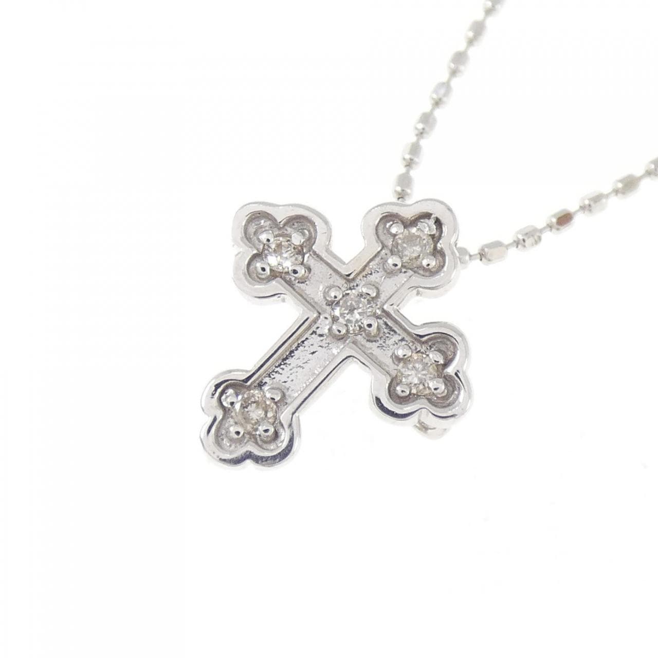 K18WG クロス ダイヤモンド ネックレス 0.05CT