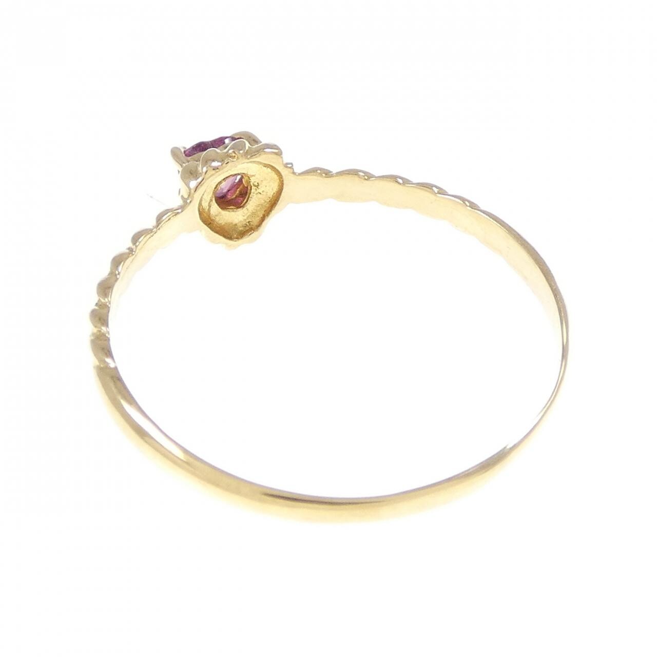 K18YG heart ruby ring