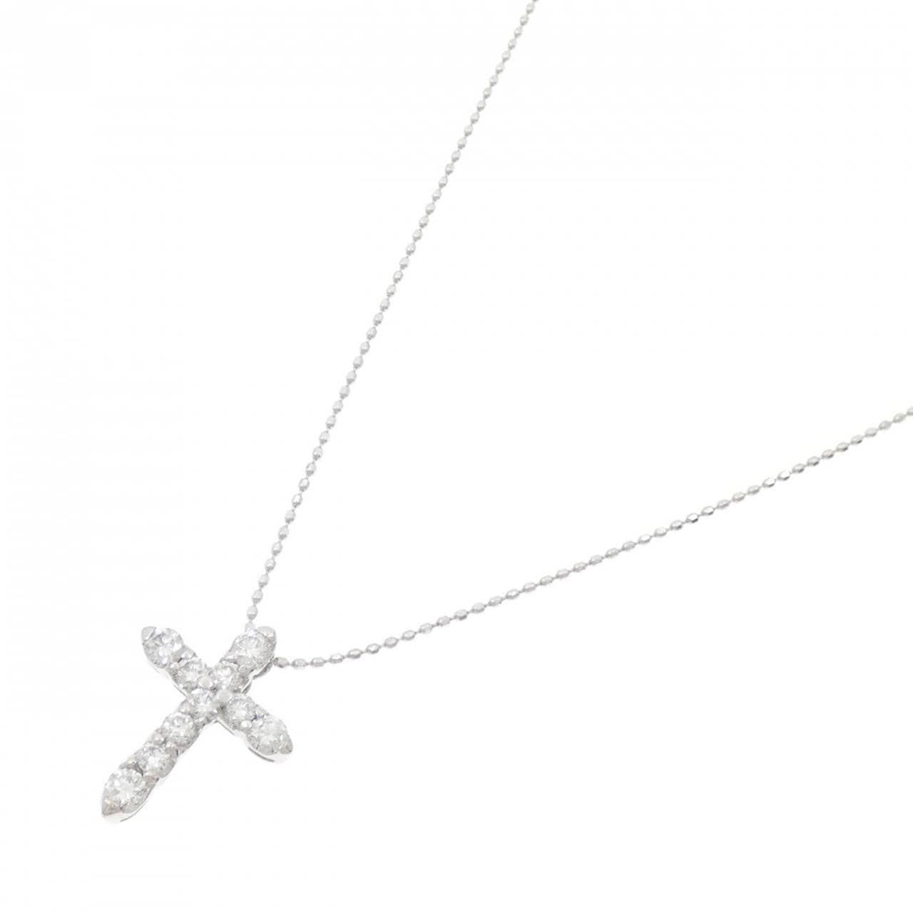 K18WG/750WG クロス ダイヤモンド ネックレス 0.50CT