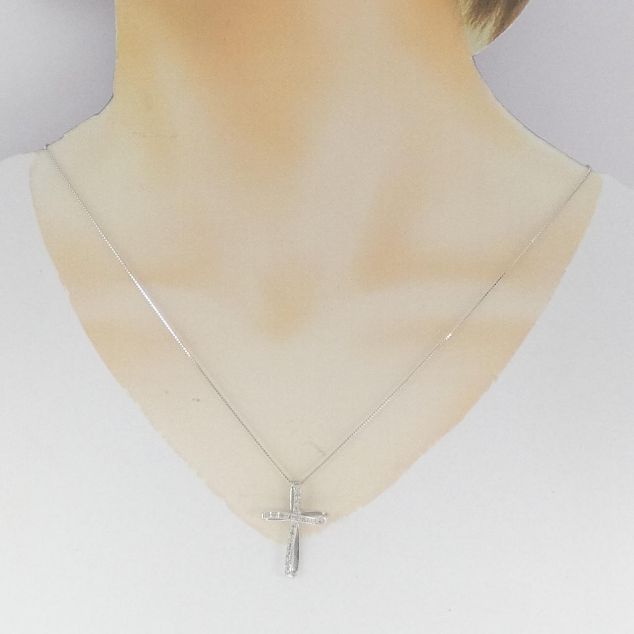 K18WG クロス ダイヤモンド ネックレス 0.16CT