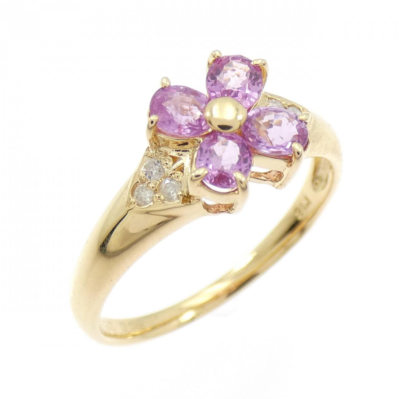 K18YG フラワー サファイヤ リング 0.63CT
