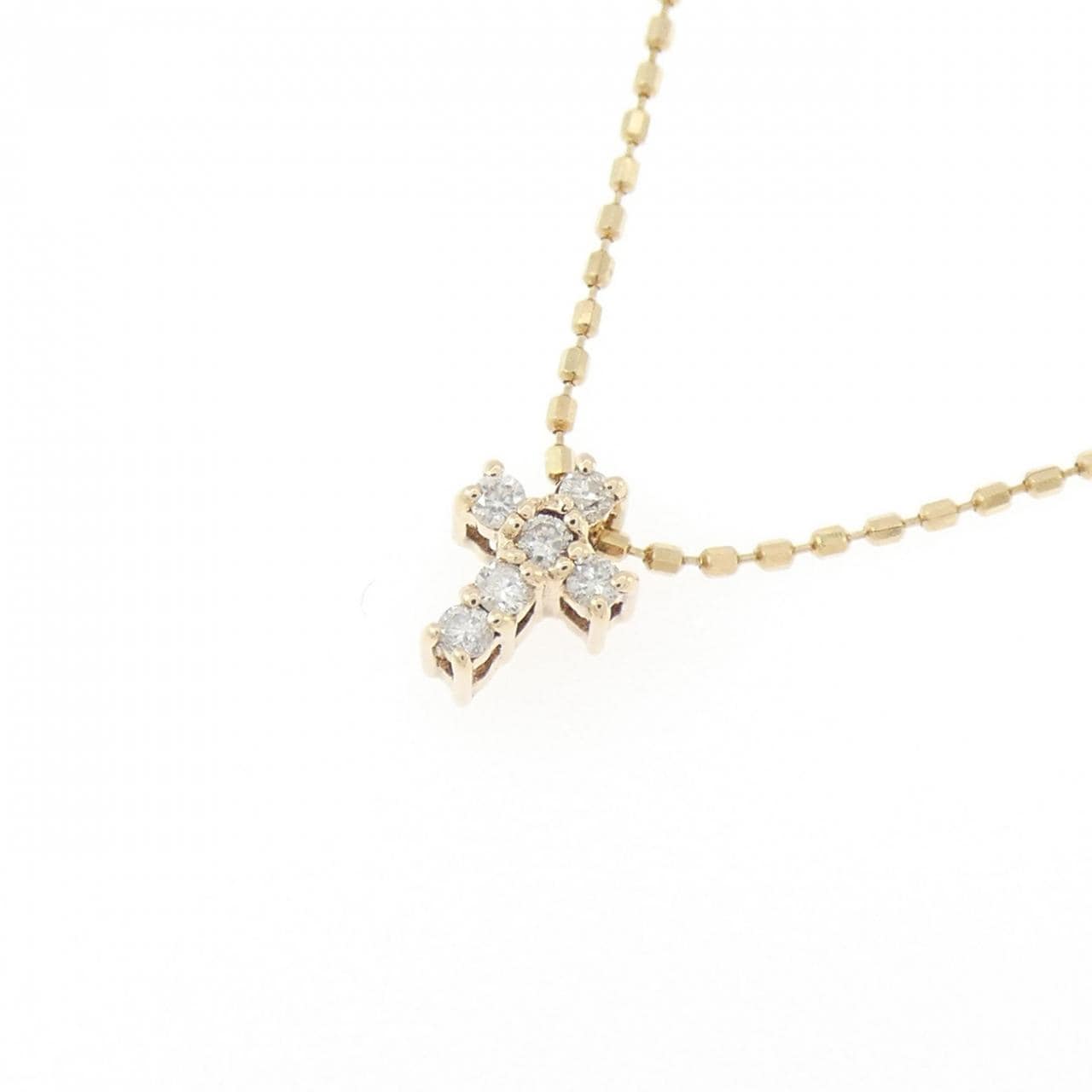 K10YG クロス ダイヤモンド ネックレス 0.06CT