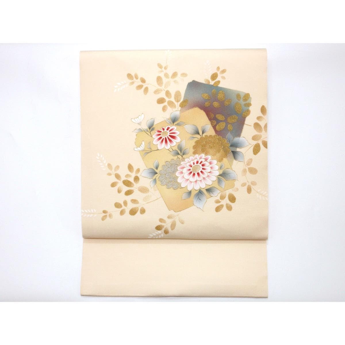 名古屋帯　塩瀬染帯　友禅金彩加工