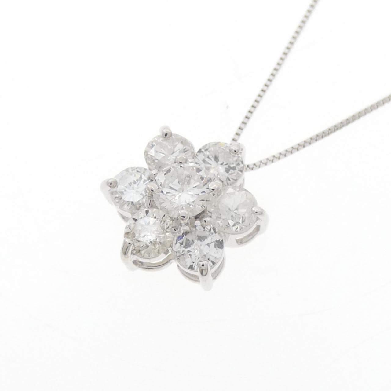 K18WG フラワー ダイヤモンド ネックレス 1.00CT