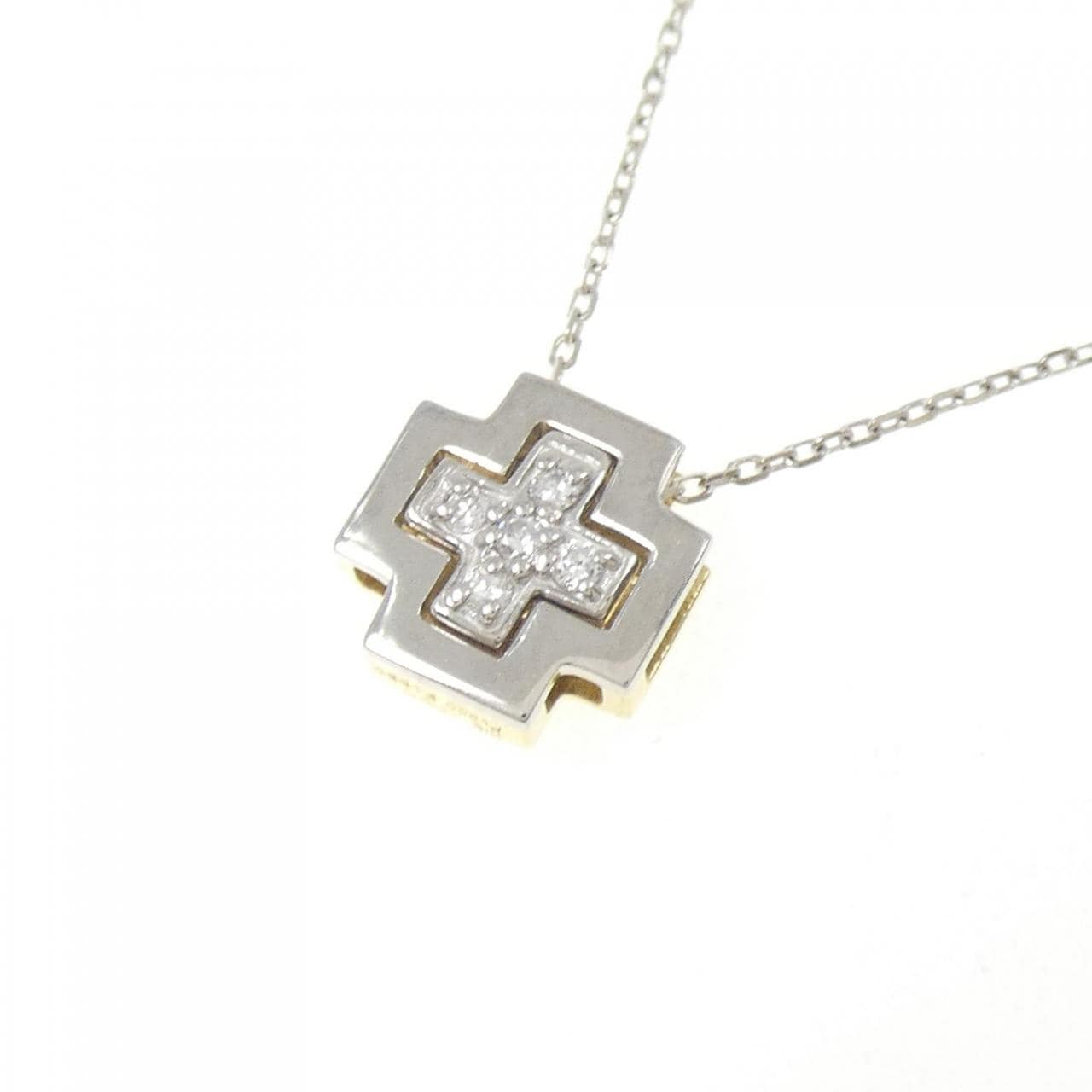 K18/PT900/PT850 クロス ダイヤモンド ネックレス 0.05CT