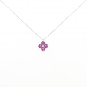 K18WG フラワー ルビー ネックレス 0.23CT