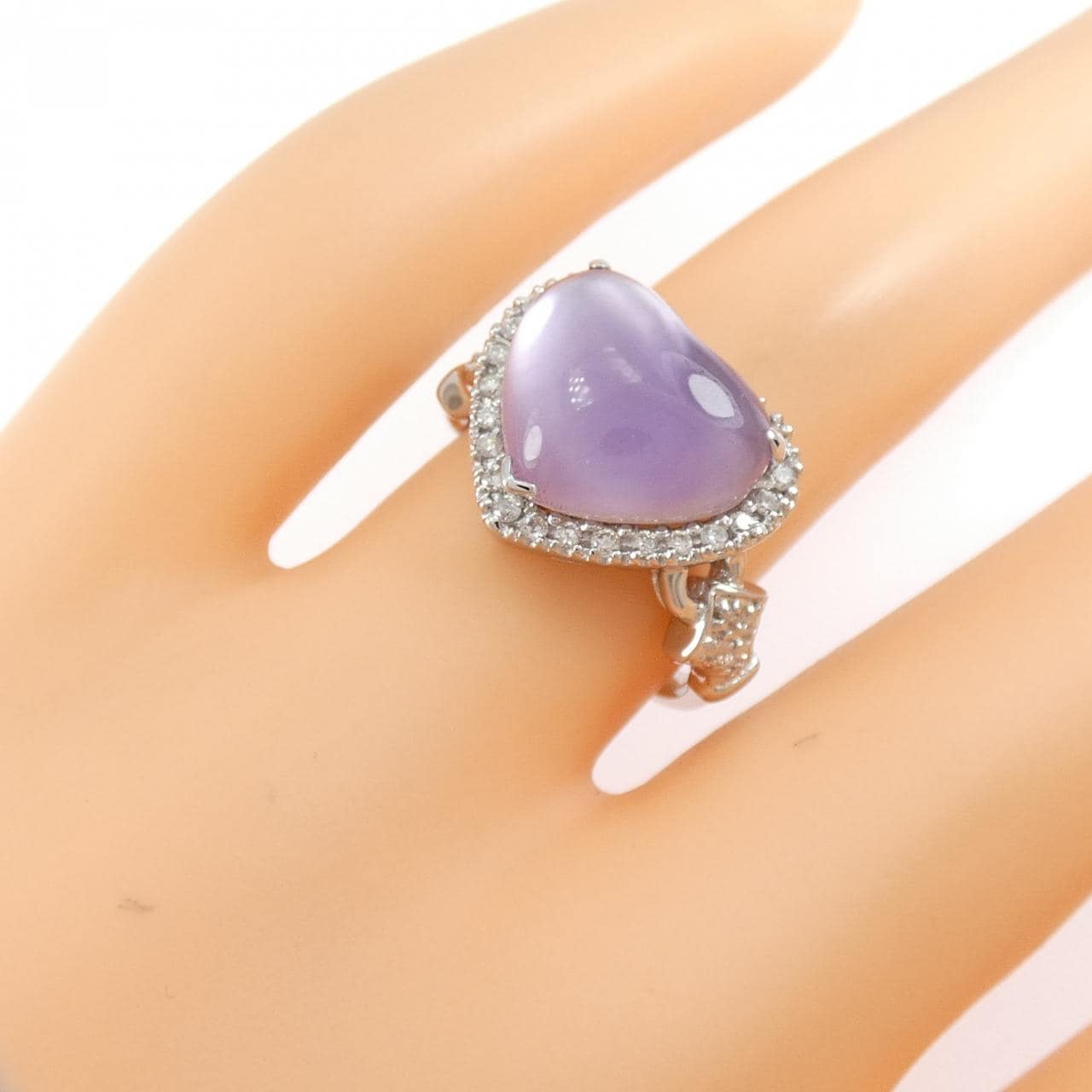 K18WG ハート カラーストーン リング