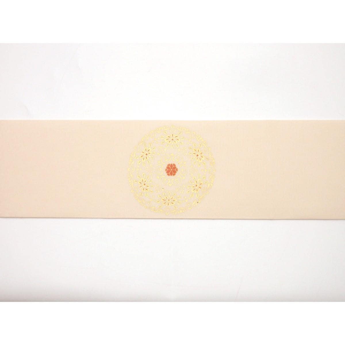 【未使用品】名古屋帯　塩瀬染帯　友禅金彩加工　刺繍入り