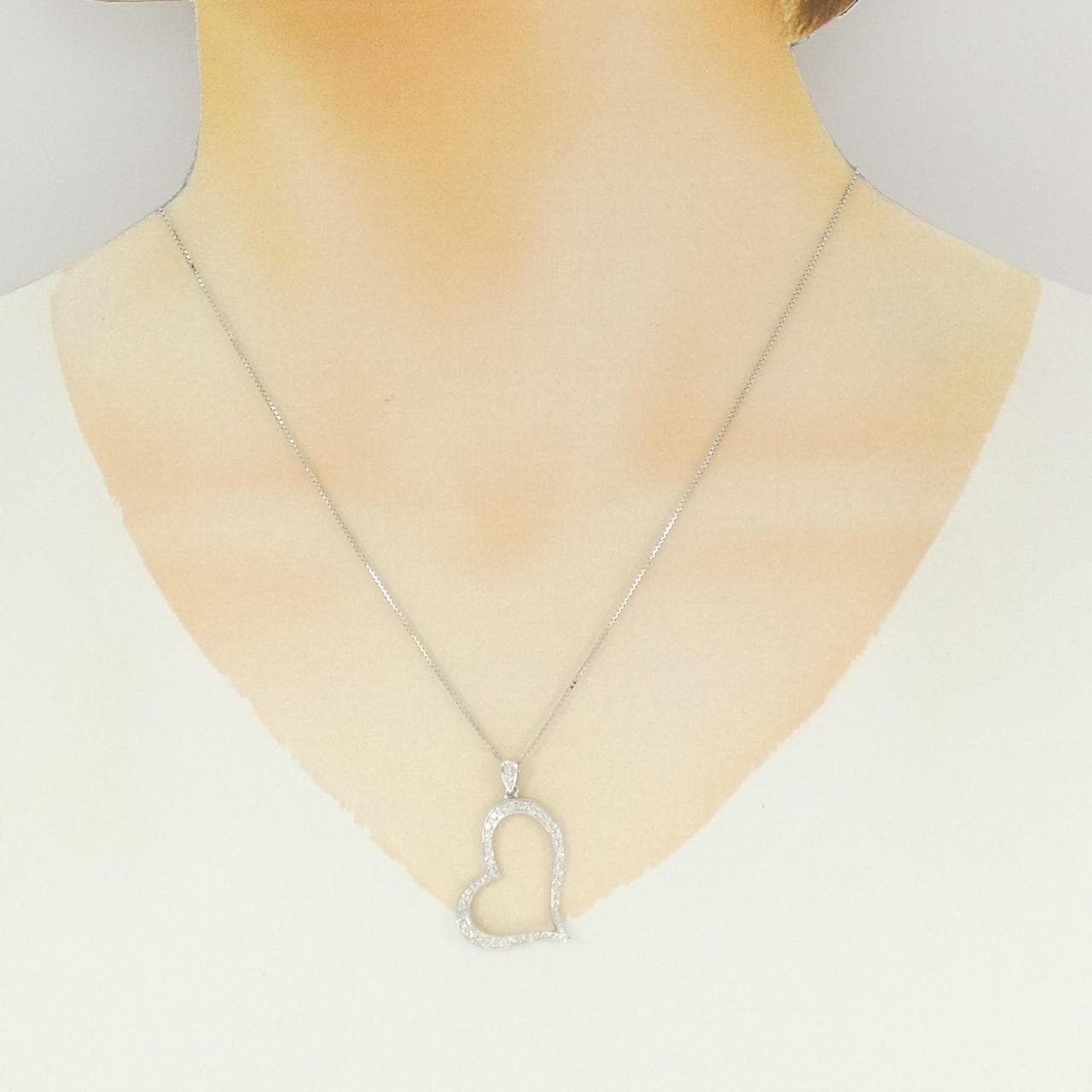K18WG ハート ダイヤモンド ネックレス 0.20CT