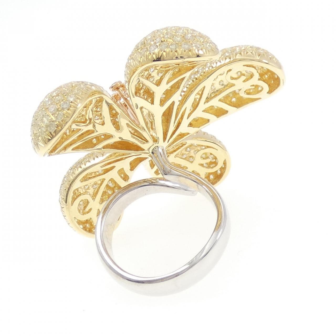 750スリーカラー フラワー ピンクダイヤモンド リング 0.19CT