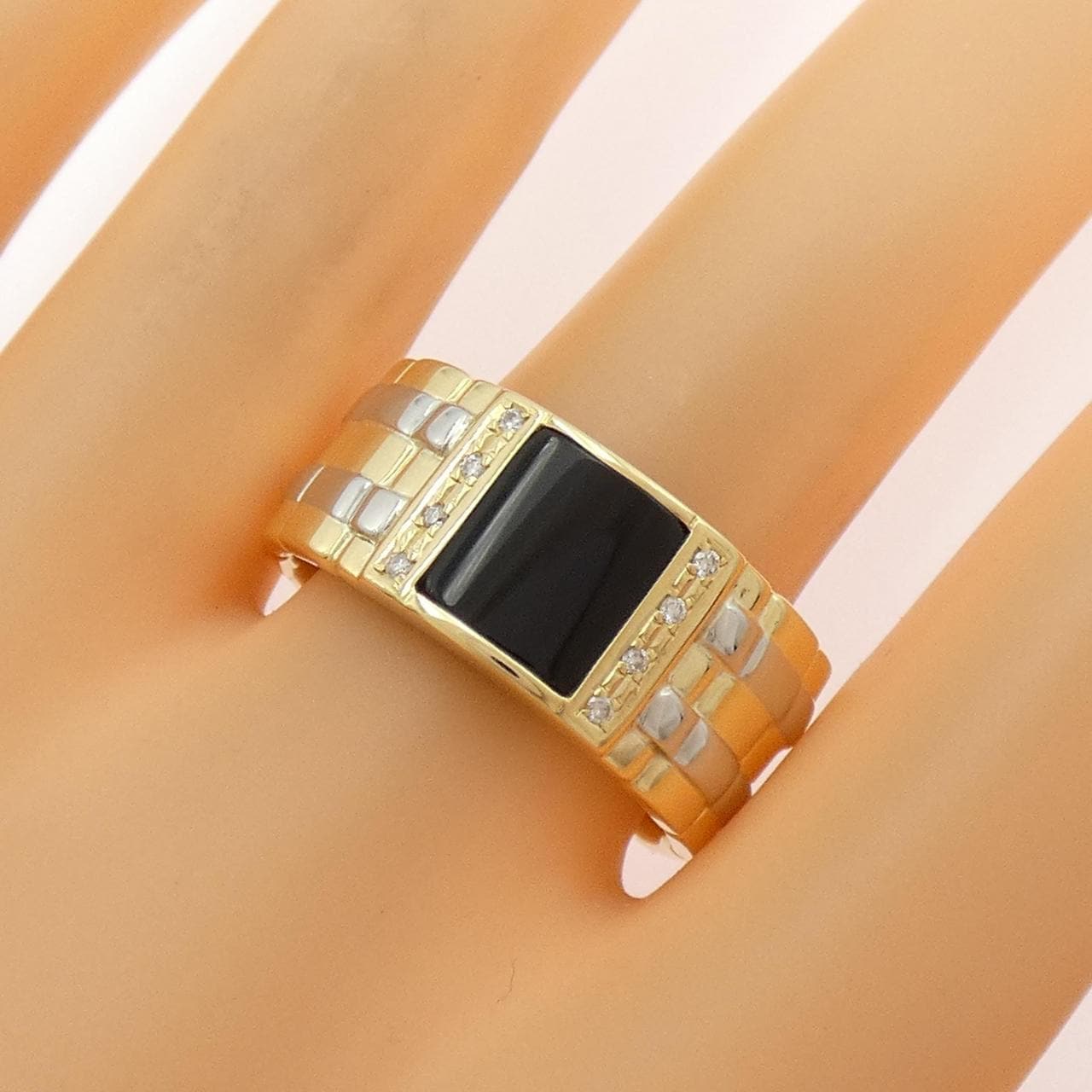 K18YG/PT900 オニキス リング