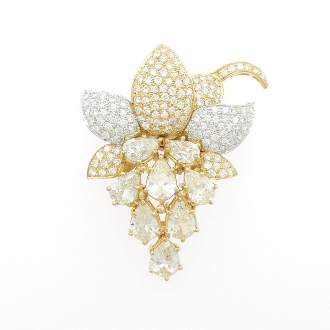 K18YG/PT900 ダイヤモンド ブローチ 6.11CT