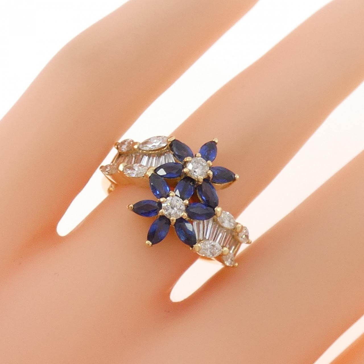 K18YG フラワー サファイヤ リング 1.21CT