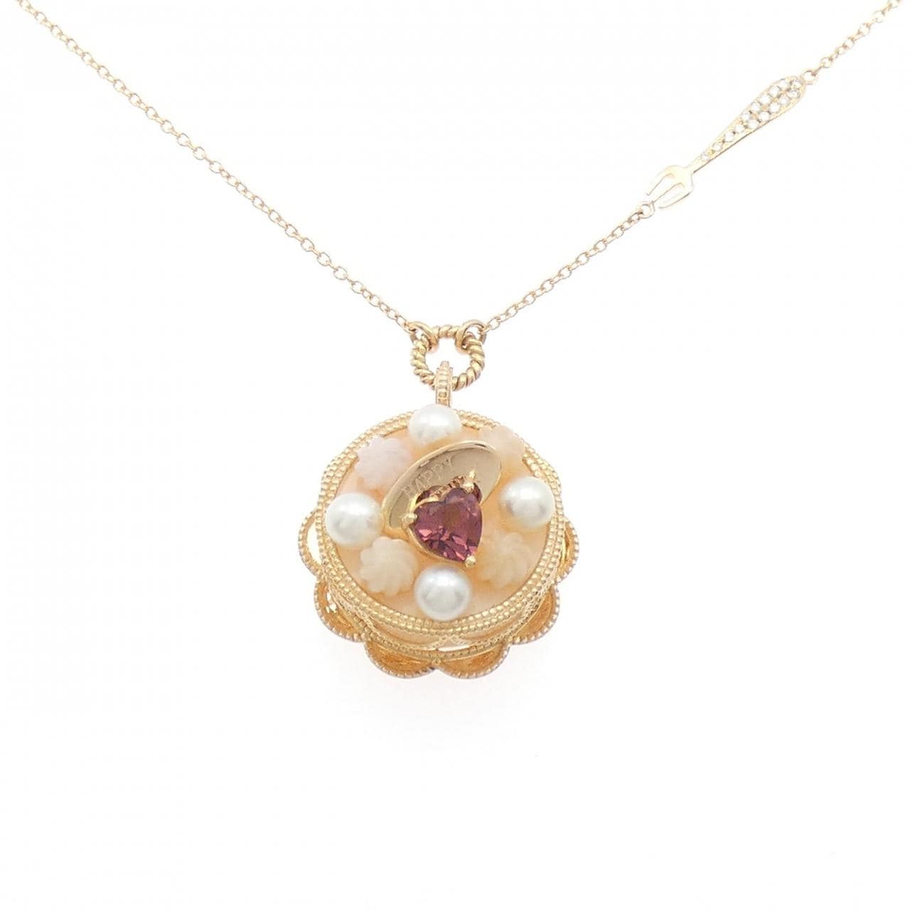 K18PG ケーキ×フォーク カラーストーン ネックレス