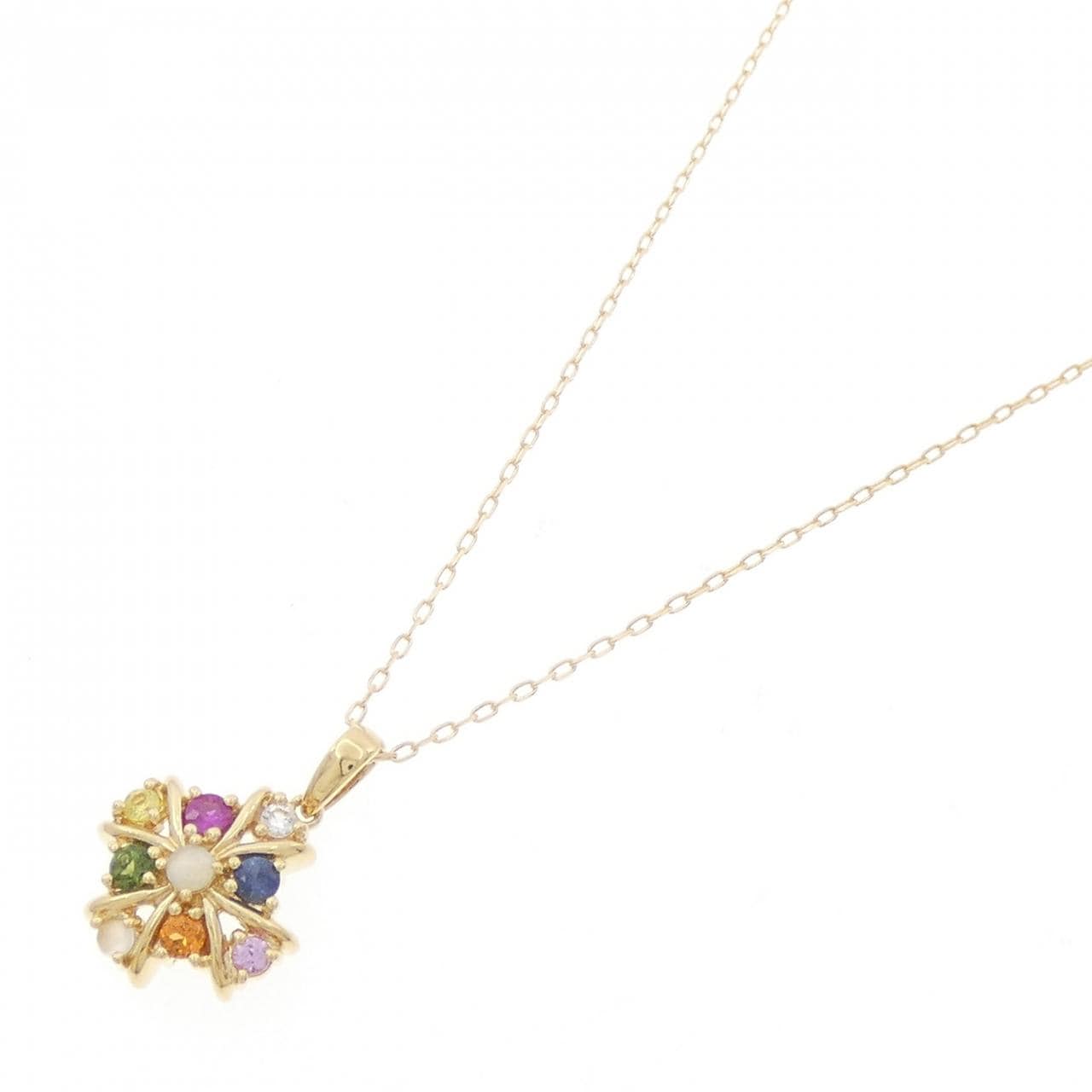 K18YG colored stone necklace