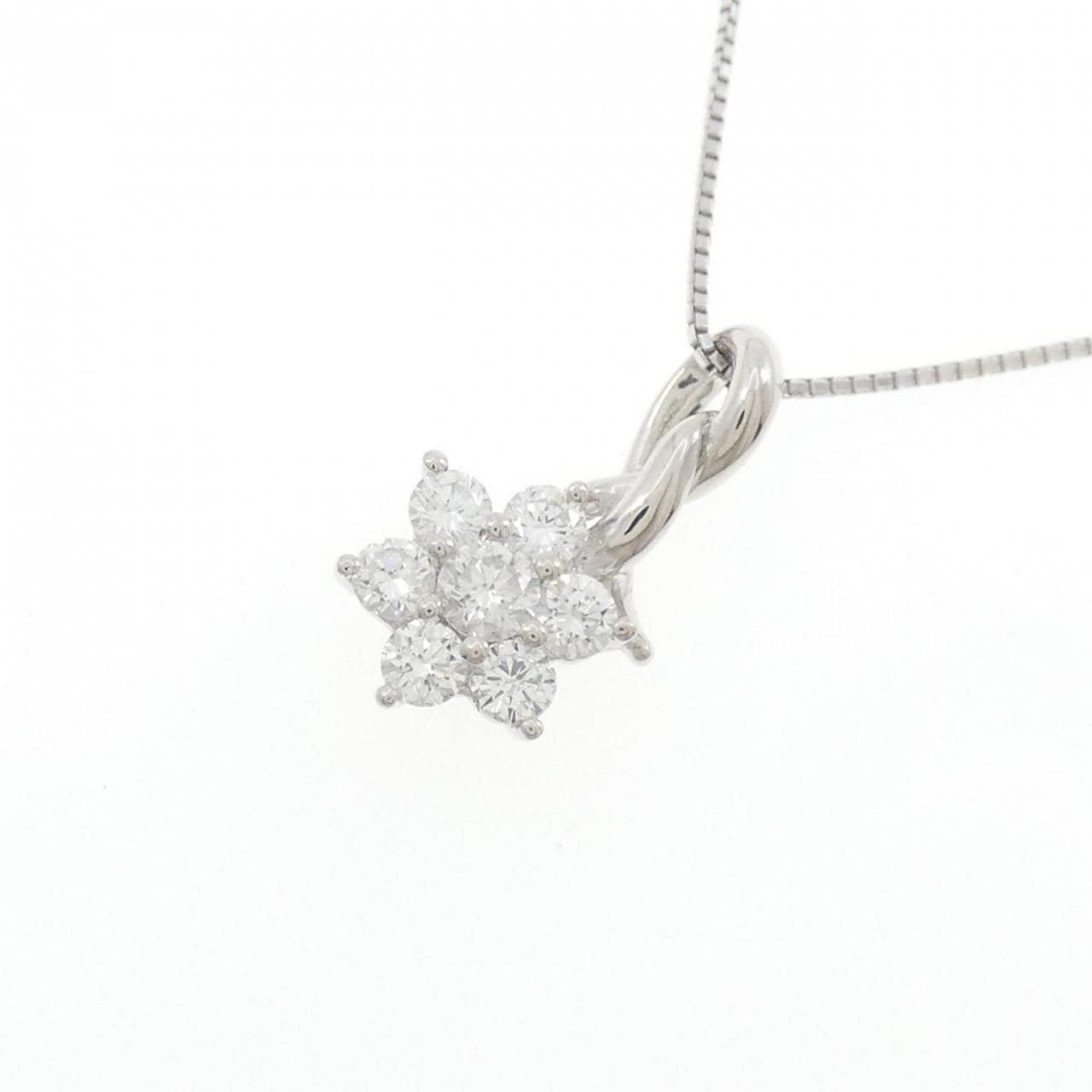 K18WG フラワー ダイヤモンド ネックレス 0.50CT