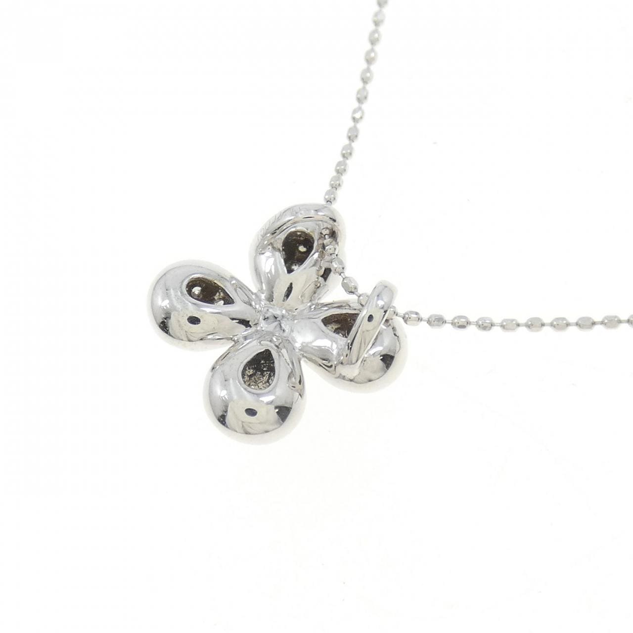 750WG/K18WG フラワー ダイヤモンド ネックレス 0.15CT