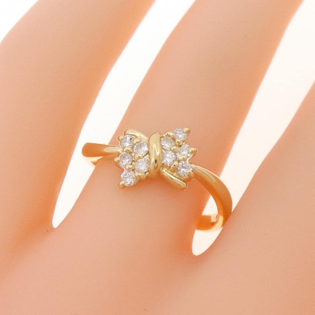 K18YG リボン ダイヤモンド リング 0.20CT