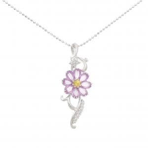 K18WG フラワー サファイヤ ネックレス 1.30CT