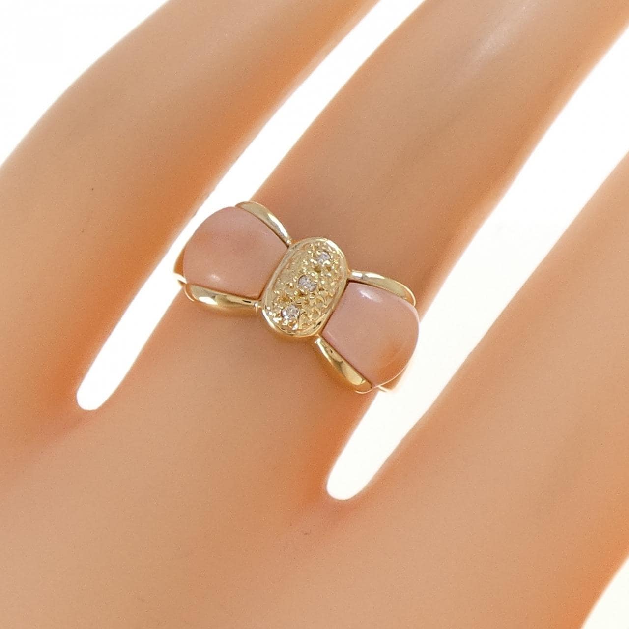 K18YG リボン サンゴ リング