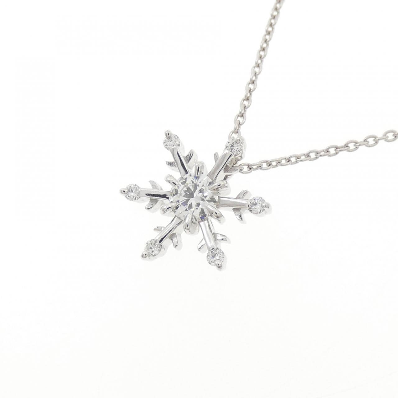 K18WG スノーフレーク ダイヤモンド ネックレス 0.18CT